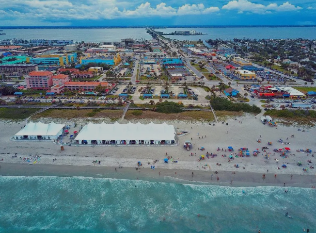 Aerial View of several Melbourne Beach Florida Resorts