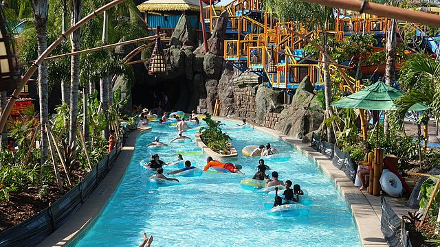 Image of guests floating on the Kopiko Wai winding river at Universal's Volcano Bay in Florida