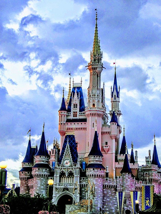 Cinderella's Castle at Disney World Orlando under a cloudy sky