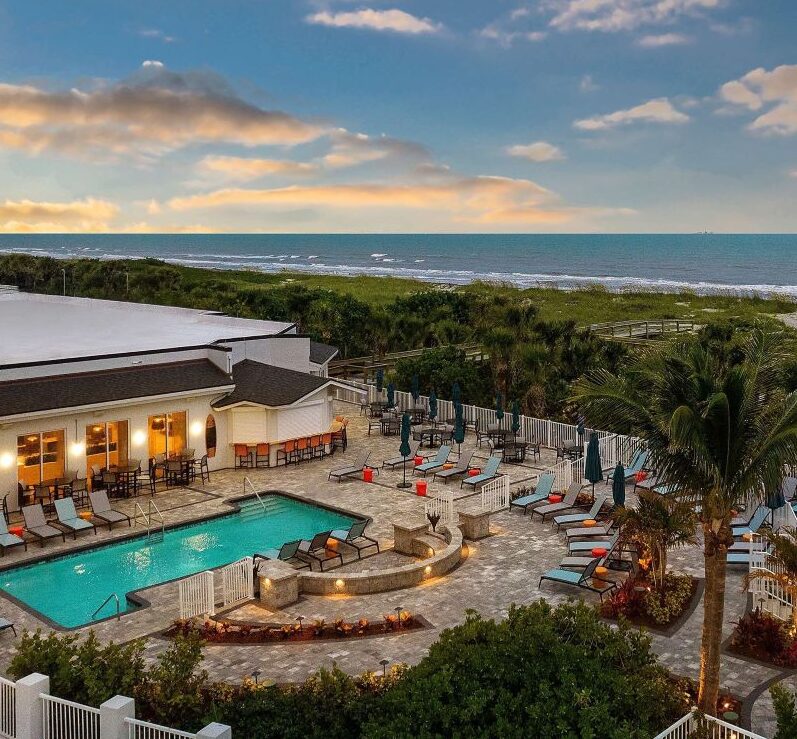 Aerial view of the Hilton Cocoa Beach Beachfront Resort