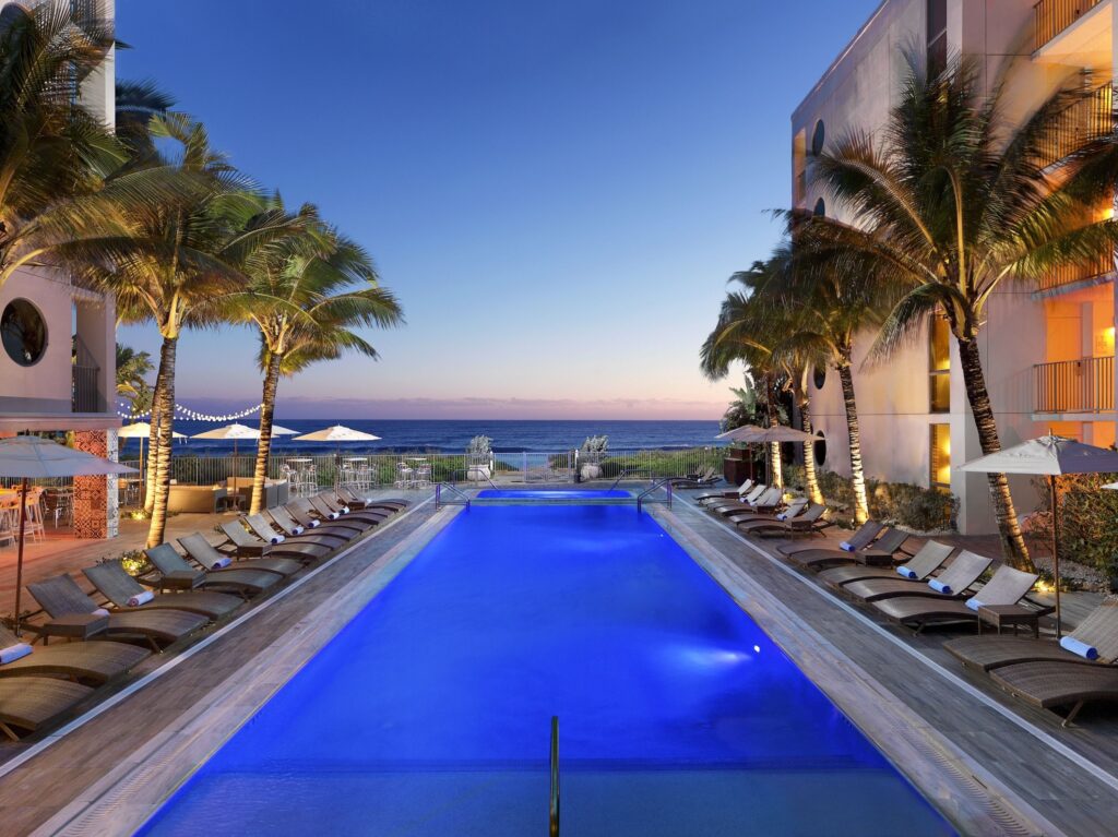 View of infinity pool at Vero Beach Oceanfront Resort, a favorite pick of travelers looking for affordable florida beach resorts.