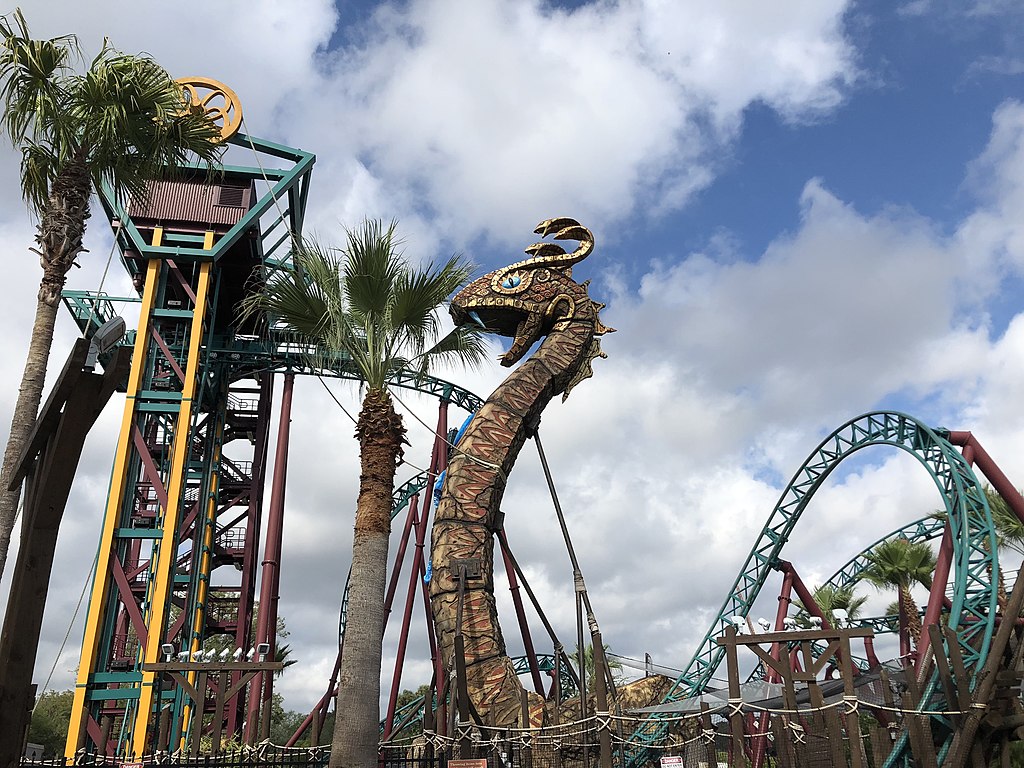 View of Busch Gardens Tampa's elevator lift and layout for the roller coaster Cobra's Curse.
