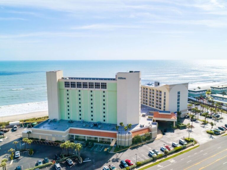 Aerial view of the Hilton Melbourne Oceanfront, an overall favorite of the great beach resorts in Florida.