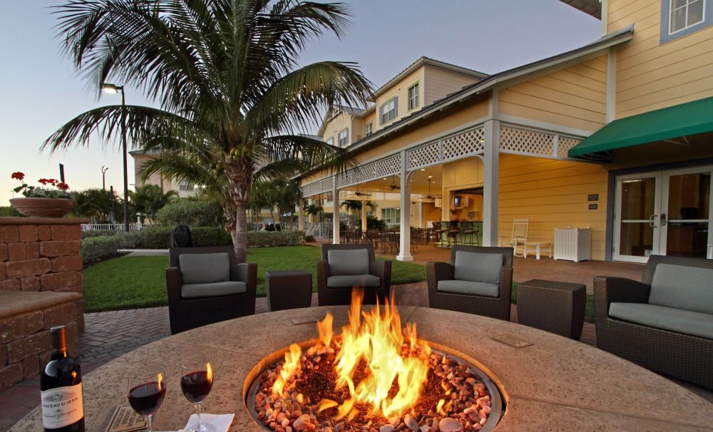 Outdoor fireplace in the courtyard of Residence Inn by Marriott Cape Canaveral Cocoa Beach.