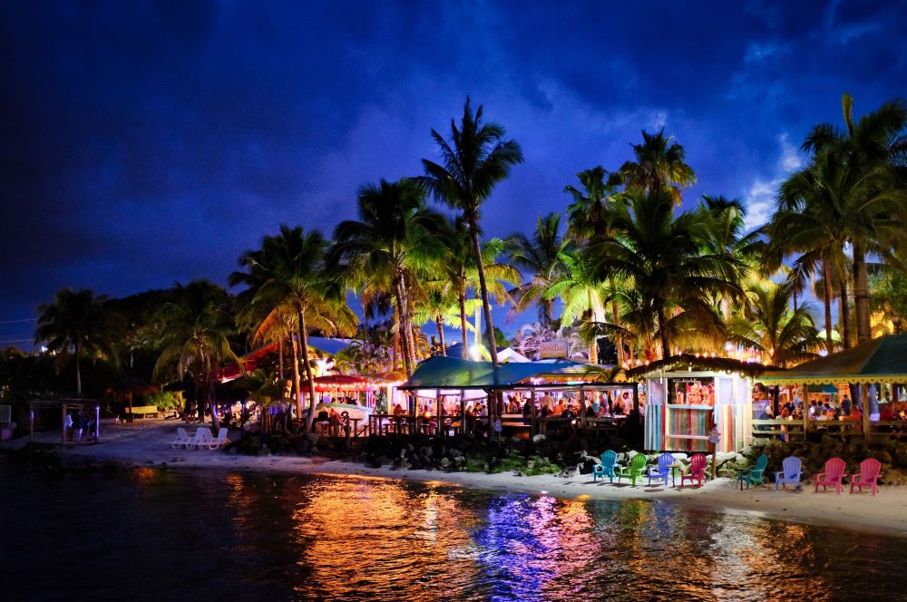 Waterfront bar and dining area at Captain Hiram’s Resort.