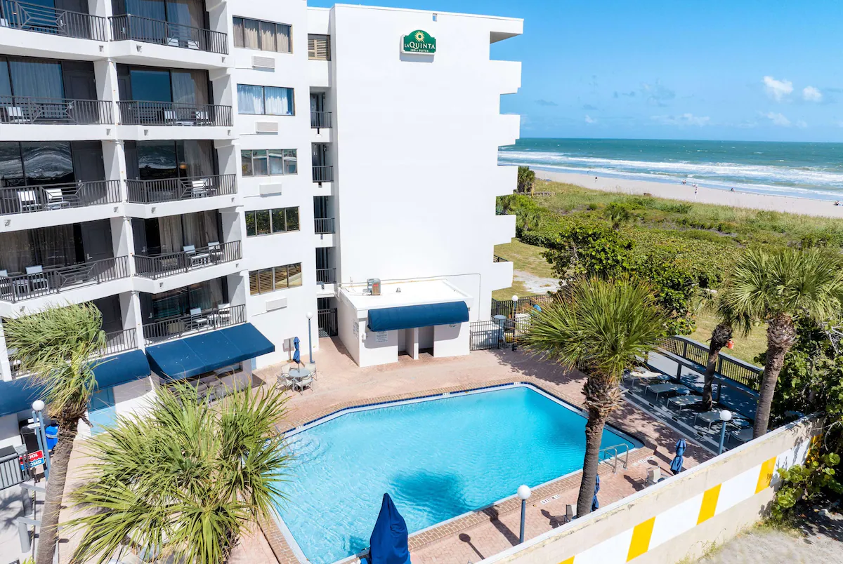 Exterior of La Quinta Inn Cocoa Beach Florida near the beach and Cocoa Beach Pier