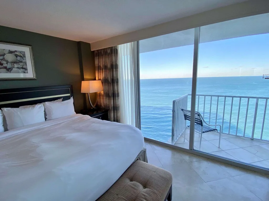 Modern oceanfront guest room at Radisson Melbourne.