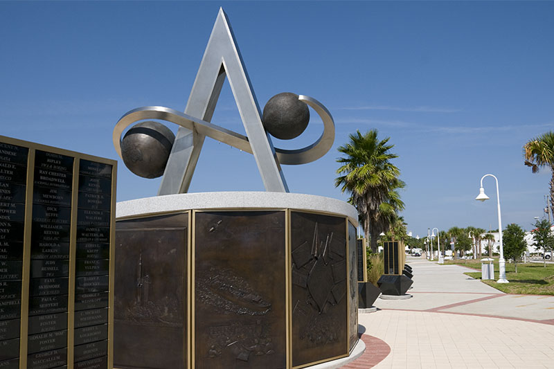 Image of a the Apollo statue a the US Space Walk of Fame, Titusville Florida, one of the most popular space coast attractions.